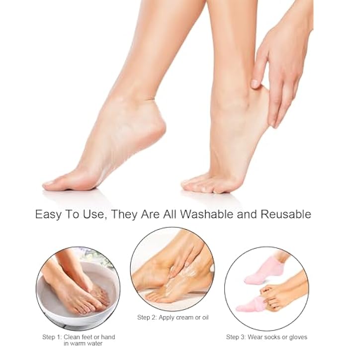 BLATOWN 2 Pairs Silicone Moisturizing Foot Socks, Soft Silicone Socks, Anti Slip Gel Spa Socks Softening Feet Dry Cracked Skin, Aloe Socksfor for Women Foot Care After Pedicure（Pink） - Image 5